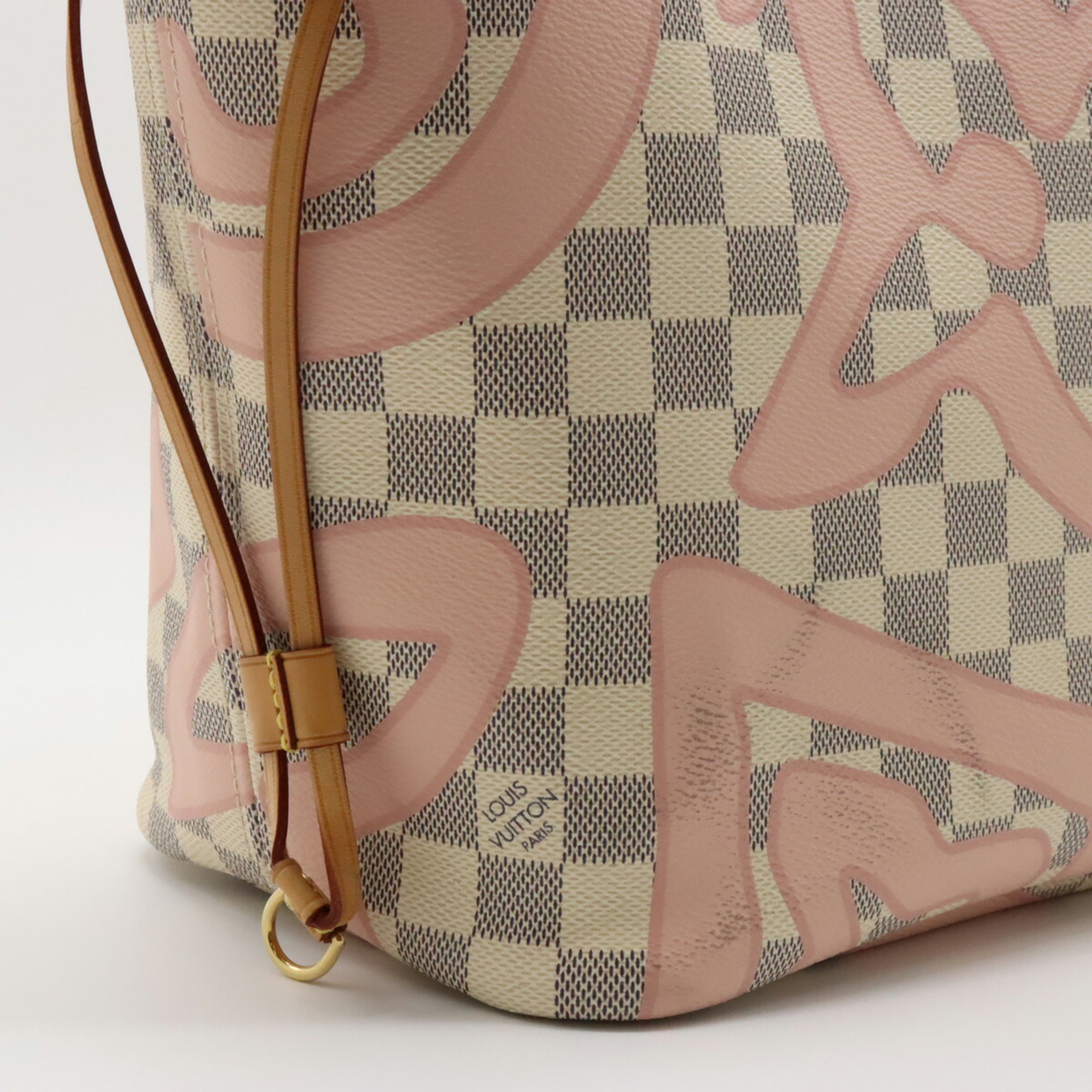 LOUIS VUITTON Damier Azur Tahiti Neverfull MM Tote Bag Shoulder Rose Ballerine N41050