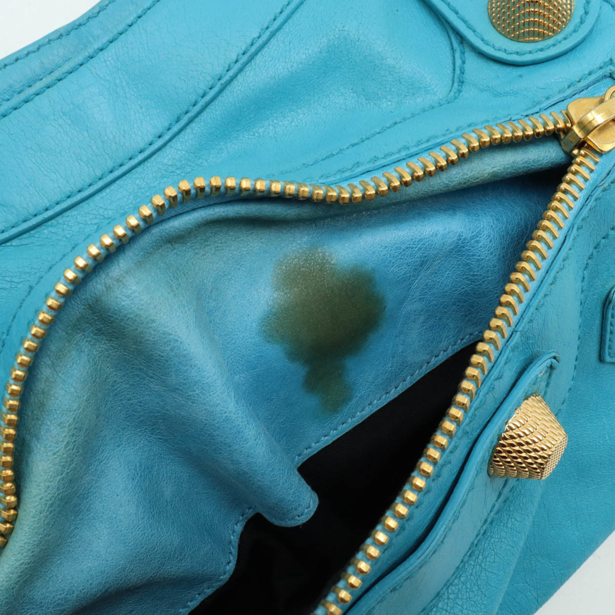 BALENCIAGA The Giant City Handbag Editor's Bag Shoulder Leather Turquoise Blue 173084