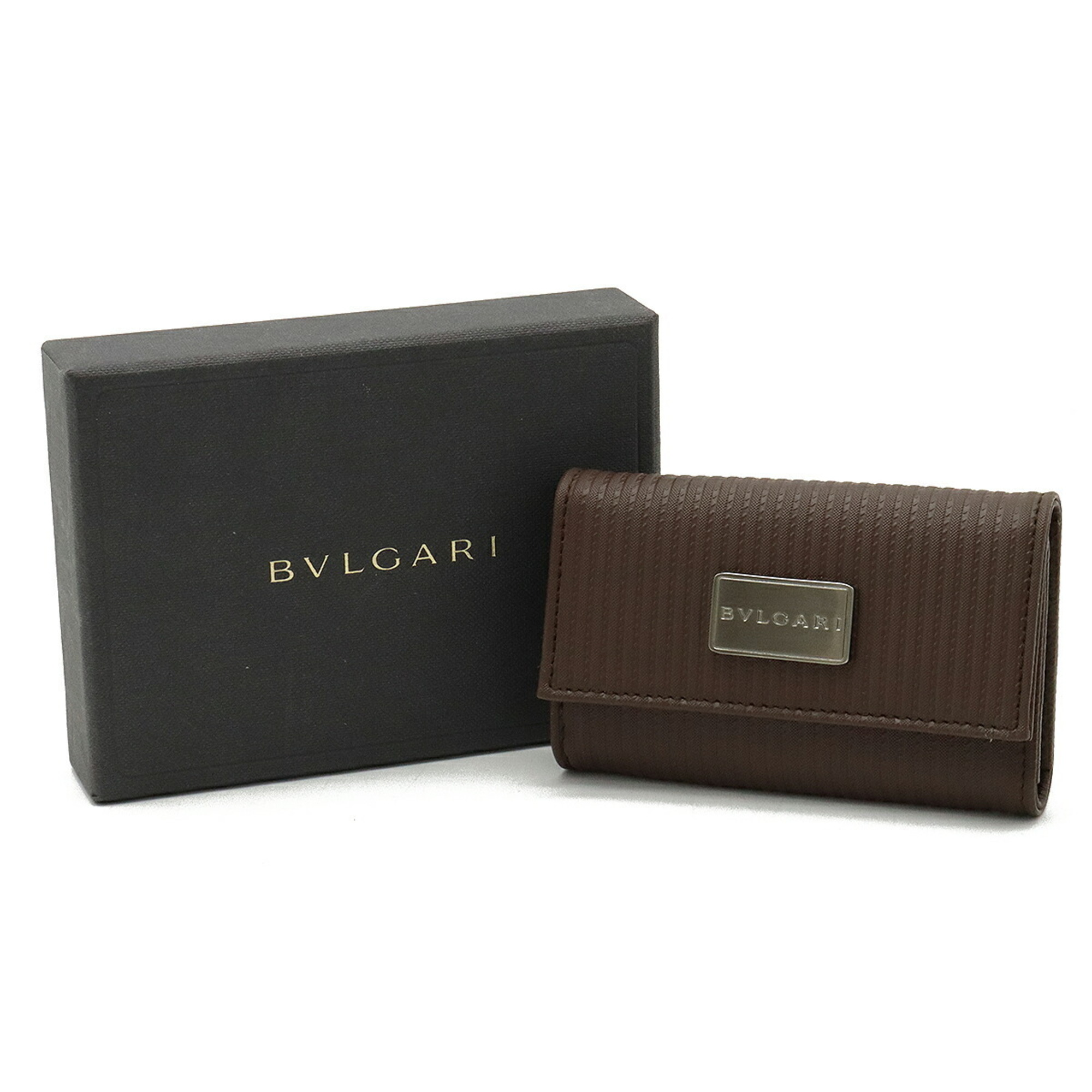 BVLGARI Bvlgari Millerige 6 Key Case Coated Heritage Canvas Leather Brown 25559