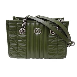 GUCCI Women's Tote Bag Chain Shoulder Leather GG Marmont Green 681483