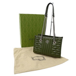 GUCCI Women's Tote Bag Chain Shoulder Leather GG Marmont Green 681483