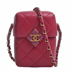 CHANEL Leather Matelasse Cocomark Box Chain Shoulder Bag Pink Ladies