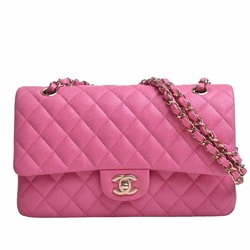 CHANEL Caviar Skin Matelasse Coco Mark W Flap Chain Shoulder Bag Pink Ladies