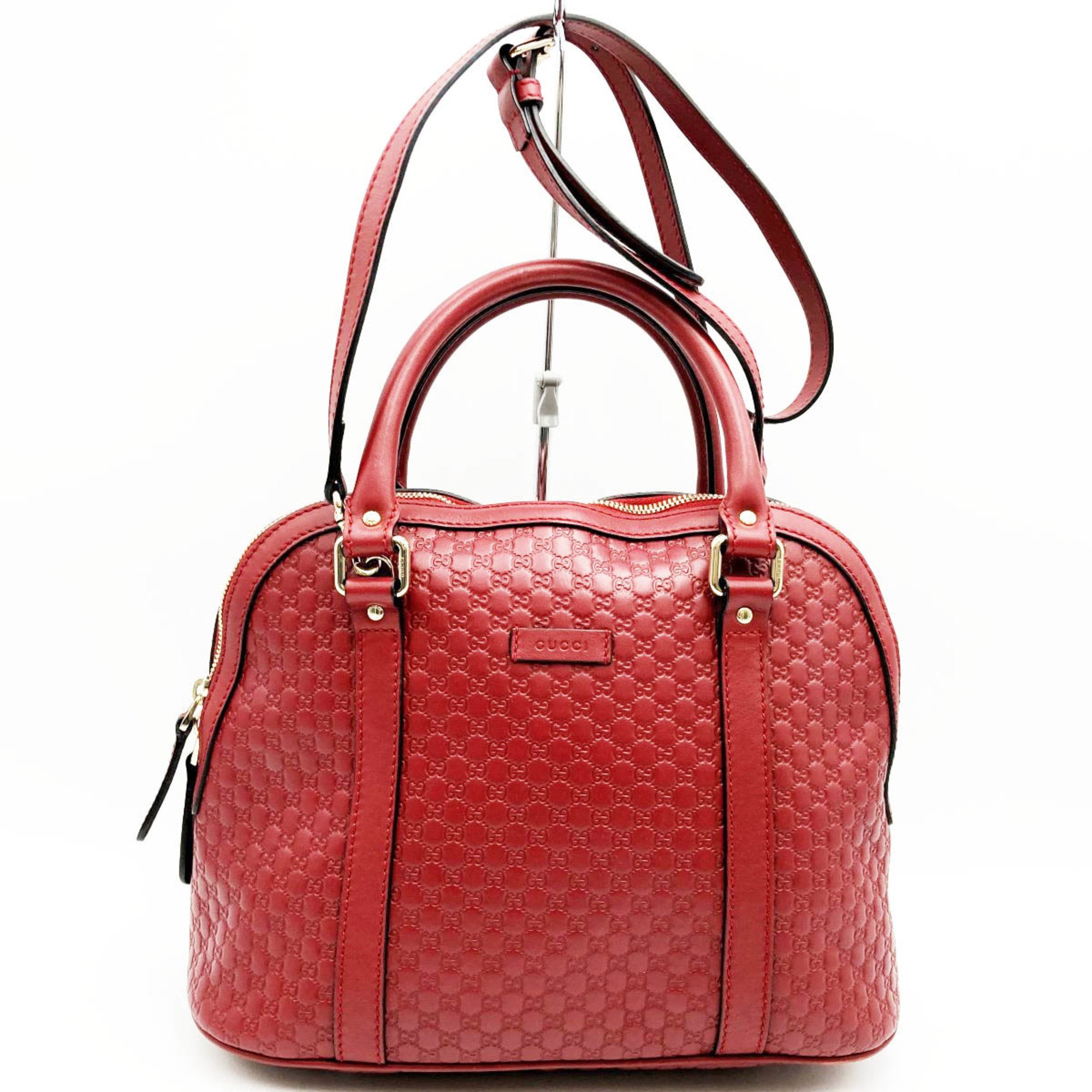 GUCCI 449663 Handbag Shoulder Bag 2Way Micro Gucci Leather Red Ladies