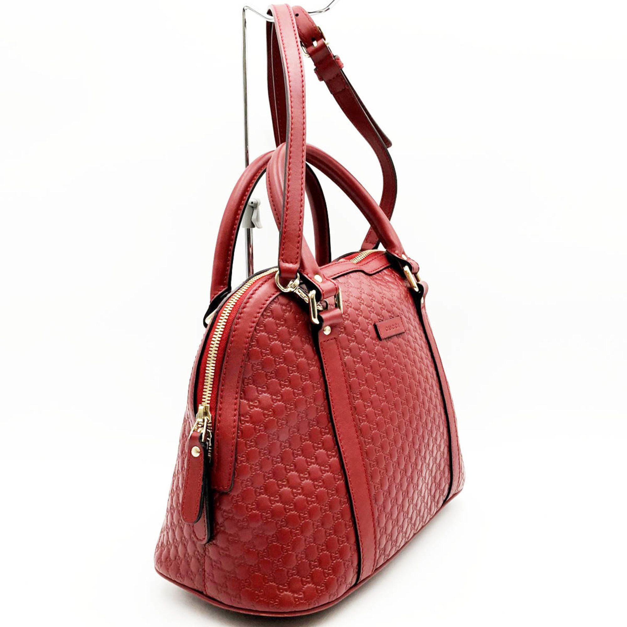 GUCCI 449663 Handbag Shoulder Bag 2Way Micro Gucci Leather Red Ladies