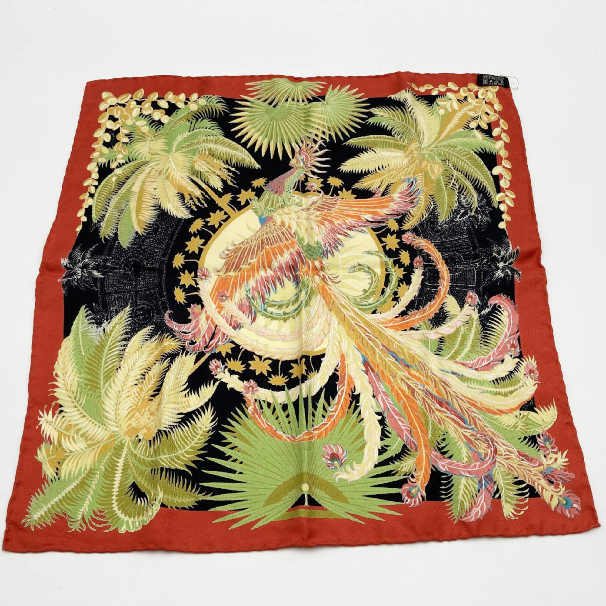 HERMES Petit Carre Mythiques Phoenix Myth of the Muffler/Scarf Black Red Silk Ladies Fashion Accessories USED