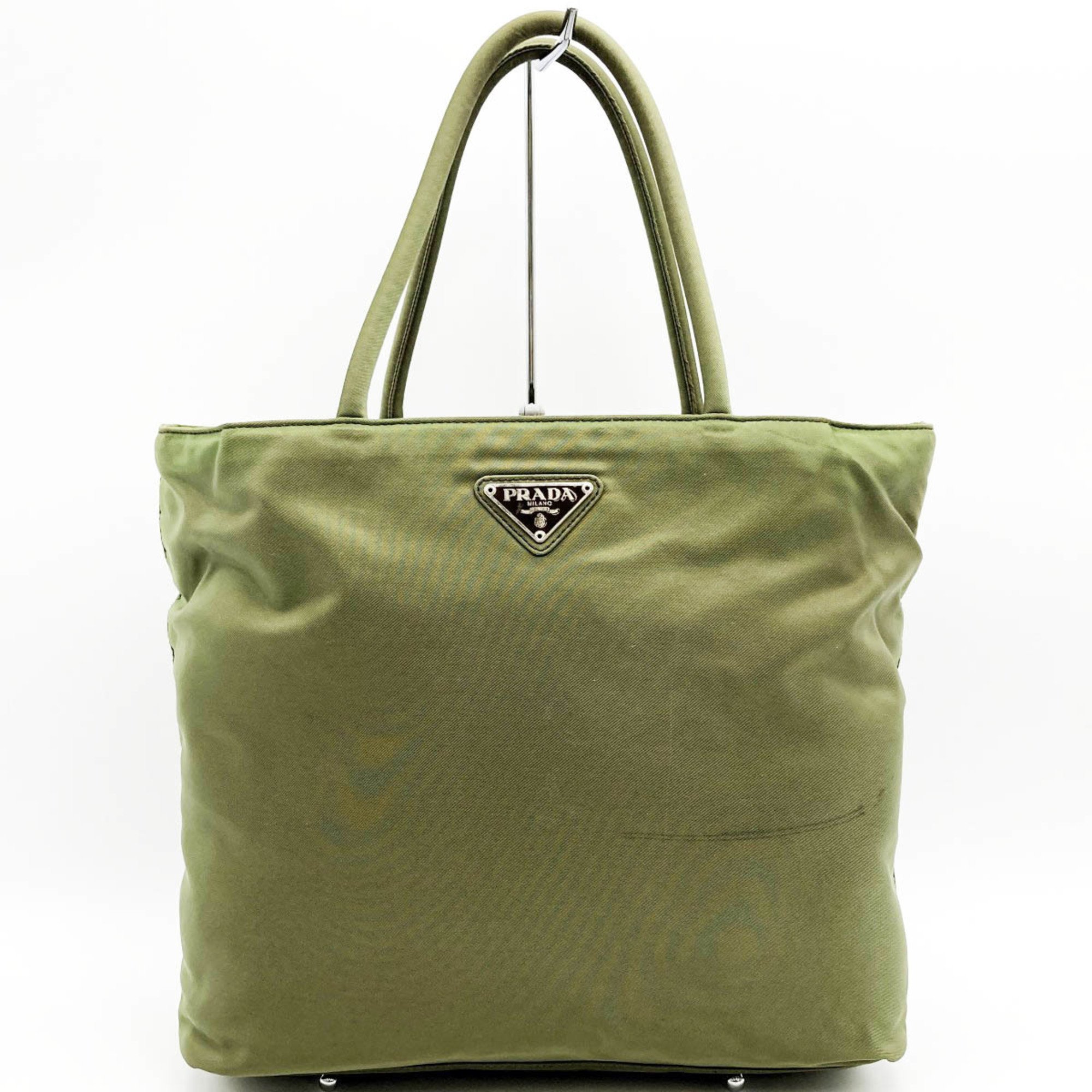 PRADA Prada tote bag handbag nylon triangle logo khaki ladies men's fashion USED