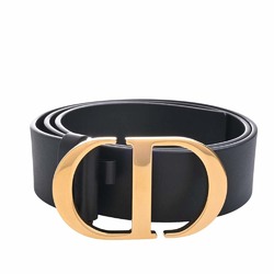 Christian Dior Leather CD Belt #75 Black 91.5cm Ladies