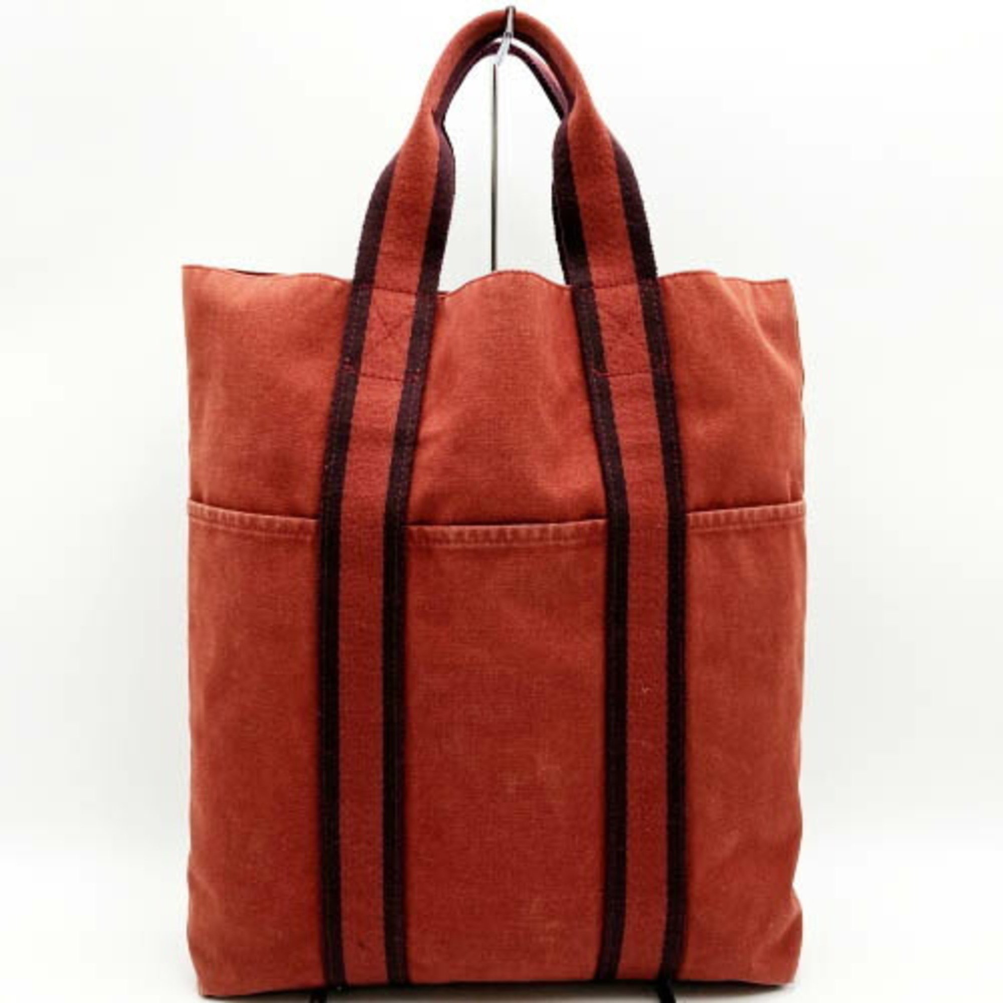 HERMES Hermes Tote Bag Handbag Fool Toe Cabas Vertical Cotton Canvas Red Ladies