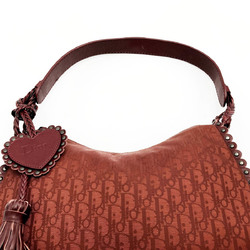 Christian Dior Shoulder Bag One Trotter Pattern Heart Charm Nylon Canvas Leather Red Ladies