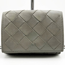 Bottega Veneta BOTTEGAVENETA Trifold Wallet Mini Compact Intrecciato Gray Leather Women's Men's Fashion Accessories USED