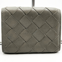 Bottega Veneta BOTTEGAVENETA Trifold Wallet Mini Compact Intrecciato Gray Leather Women's Men's Fashion Accessories USED