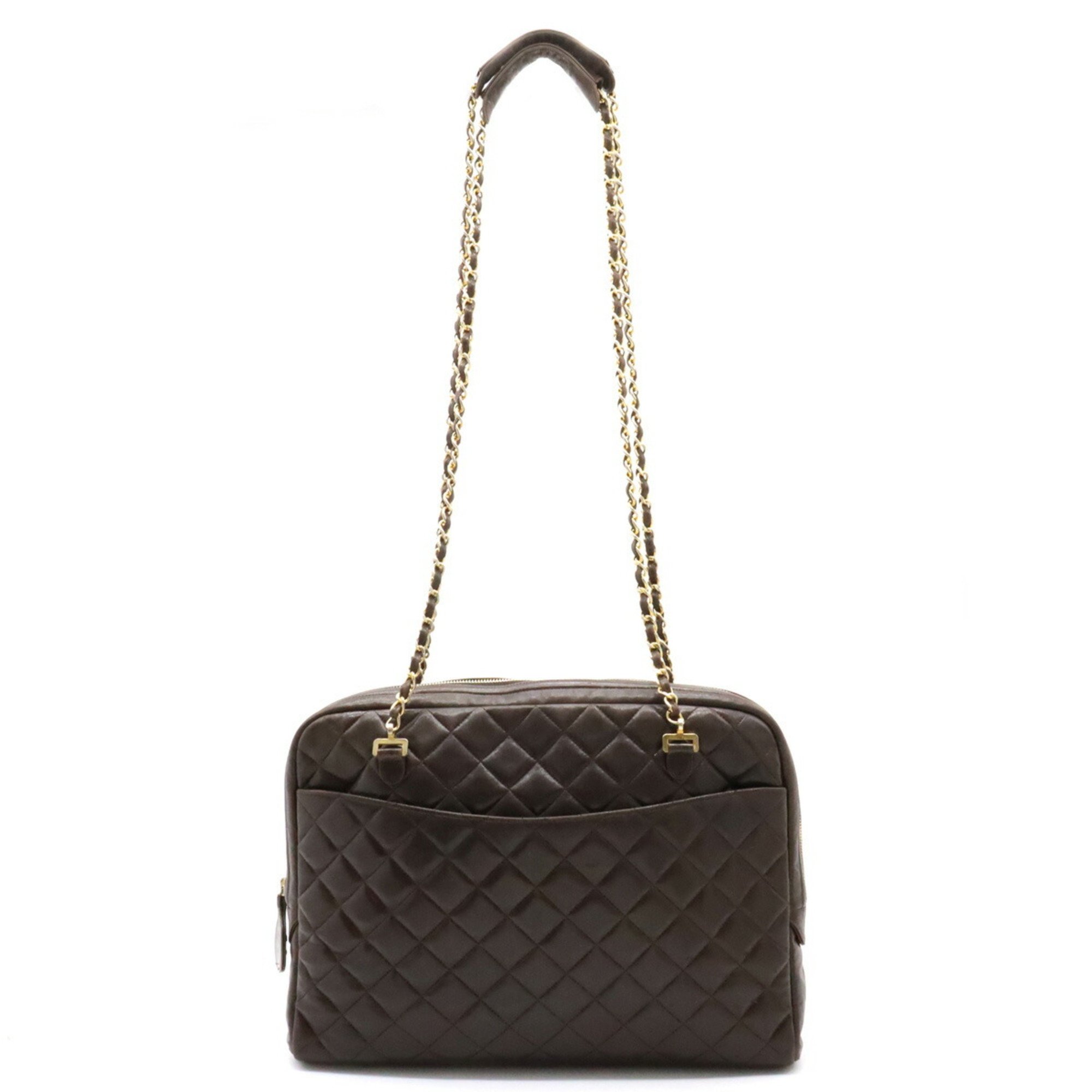 CHANEL Chanel Matelasse Chain Shoulder Tote Bag Leather Dark Brown