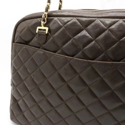 CHANEL Chanel Matelasse Chain Shoulder Tote Bag Leather Dark Brown