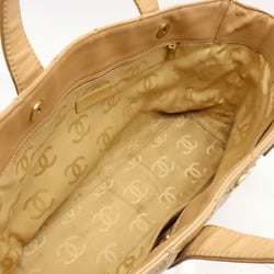CHANEL Wild Stitch Coco Mark Tote Bag Shoulder Leather Beige