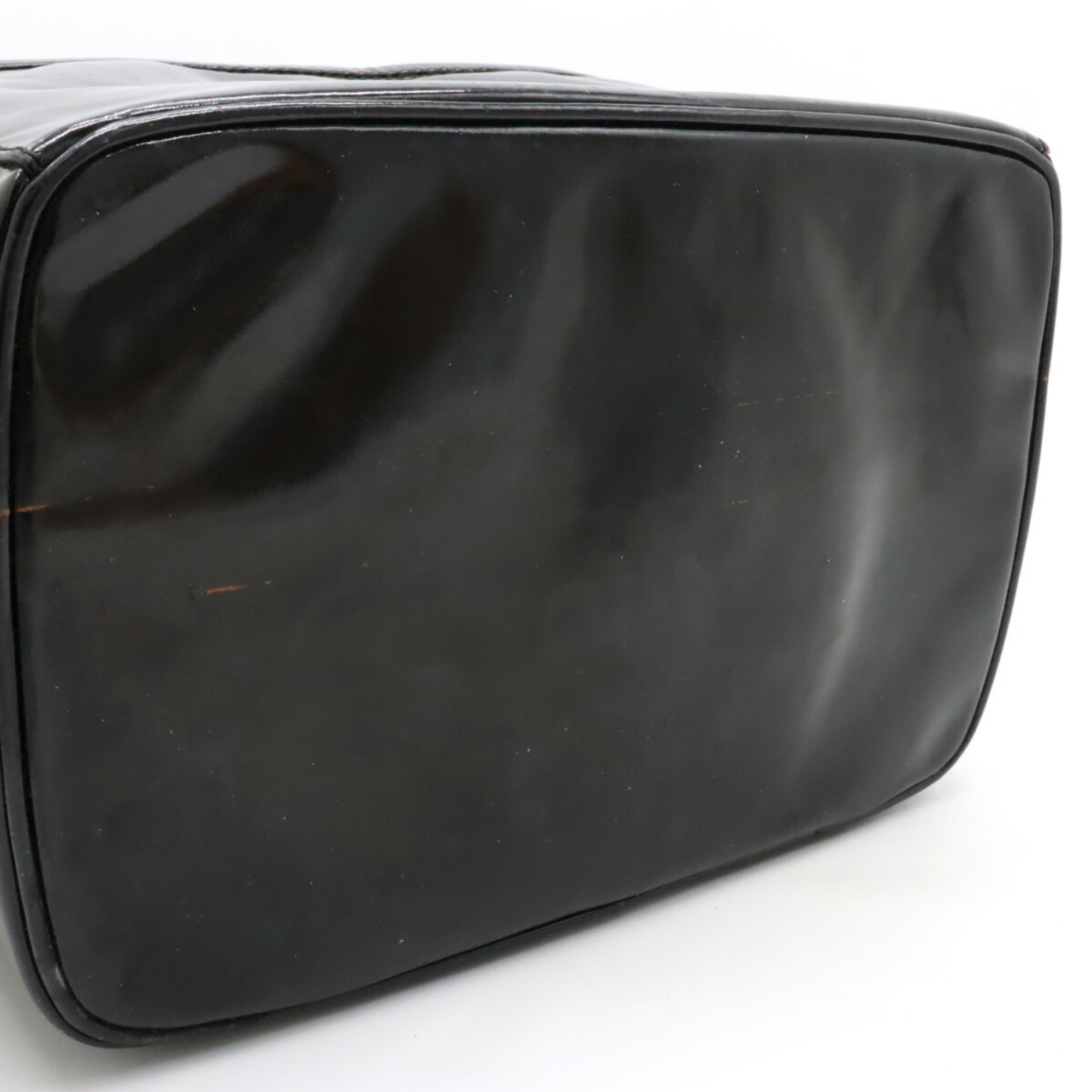 CHANEL Matelasse Handbag Vanity Bag Shoulder Enamel Patent Leather Black