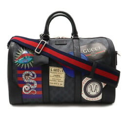 GUCCI Gucci GG Supreme Carry-on Duffle Bag Boston Embroidery Patch PVC Black 474131