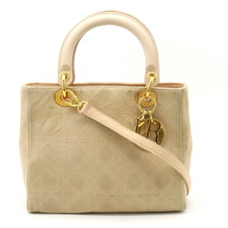 Christian Dior Lady Cannage Medium Handbag Suede Leather Beige