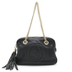 GUCCI Gucci Soho Interlocking G Chain Shoulder Bag Tassel Leather Black 308983