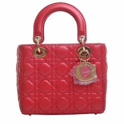 Christian Dior MY ABC DIOR My Lady Cannage Leather Handbag Red Ladies