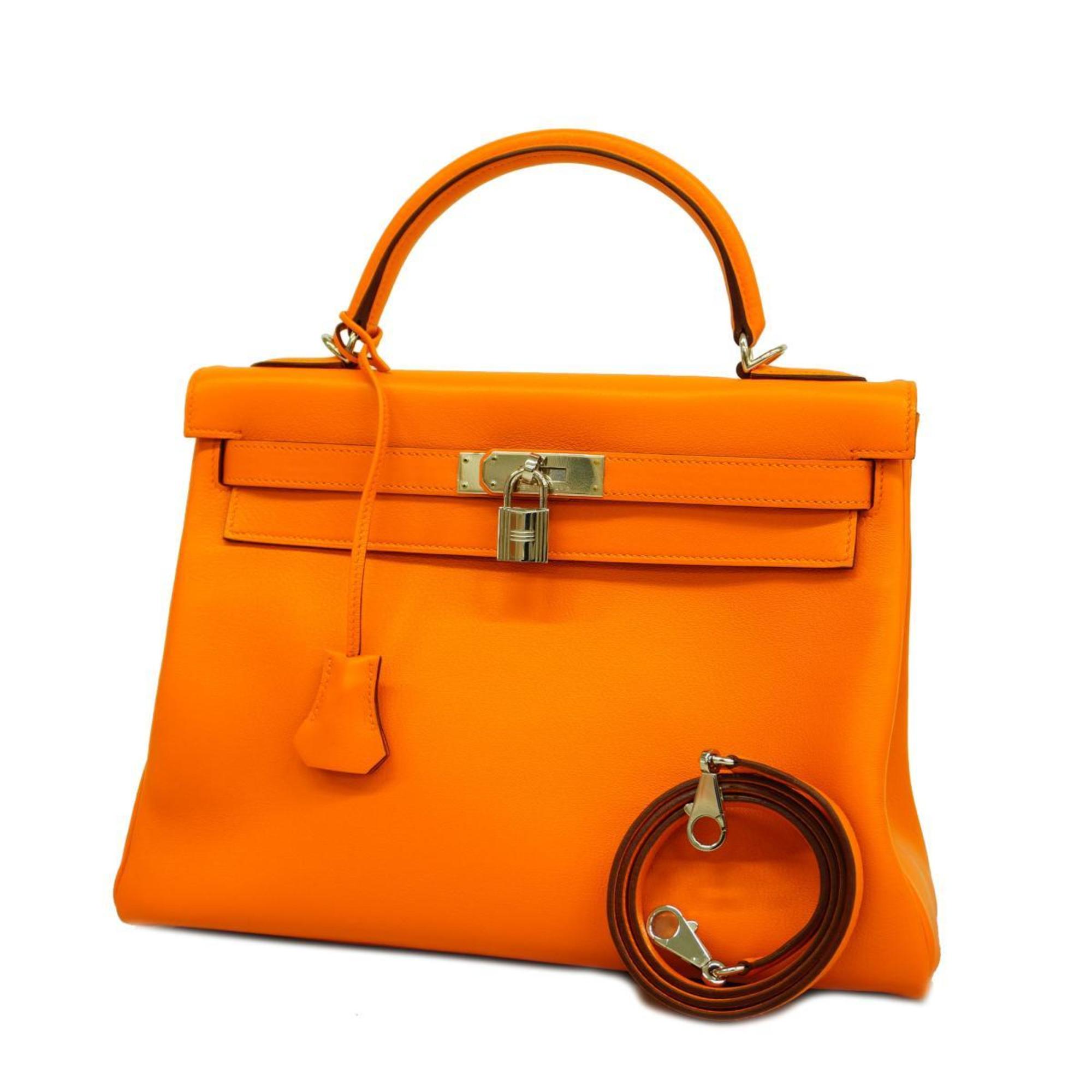 Hermes handbag Kelly 32 Voga River orange silver hardware ladies