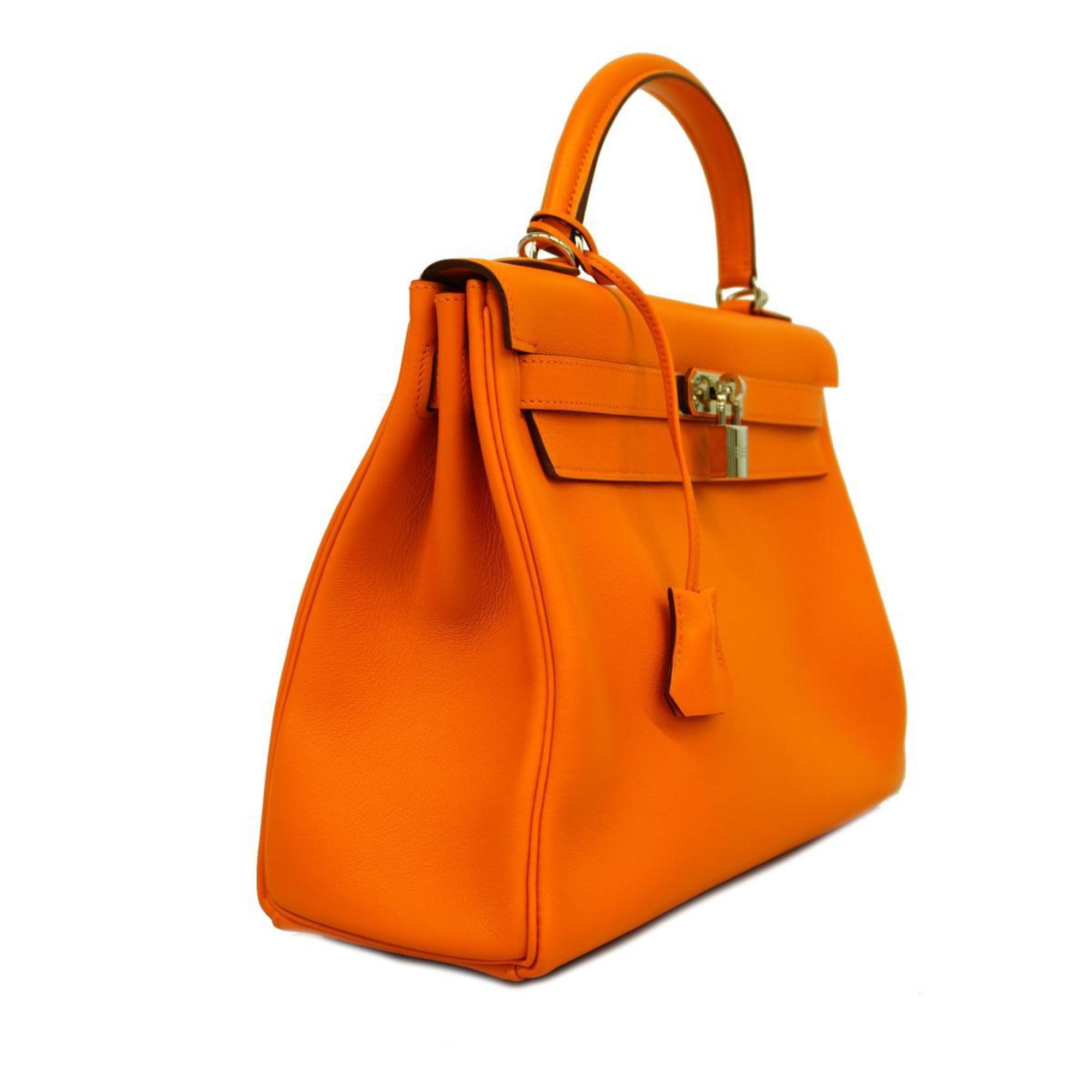 Hermes handbag Kelly 32 Voga River orange silver hardware ladies