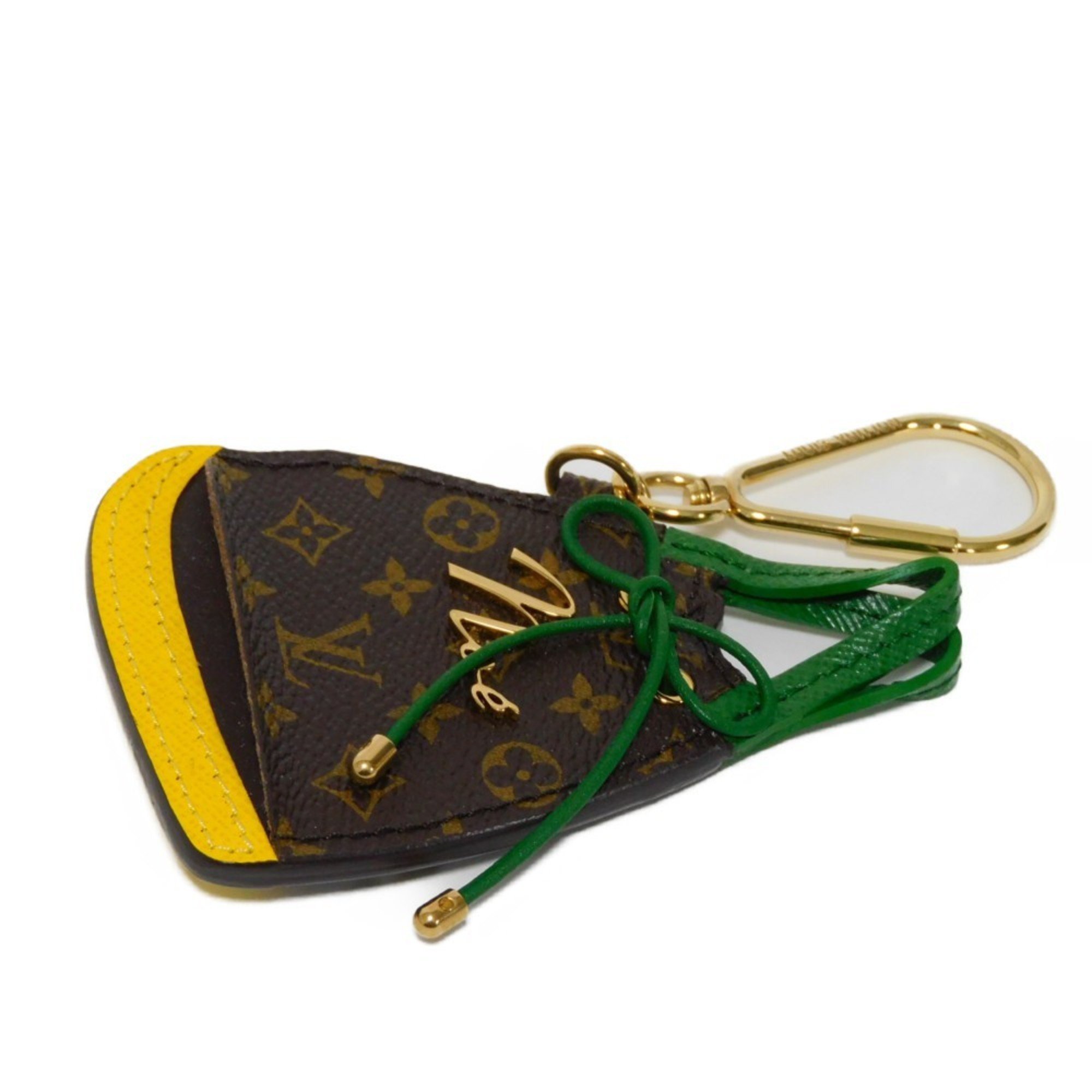 LOUIS VUITTON Keychain Porte Clé BB Noe Keyring Maron Vert Jaune Green Yellow Monogram M66182 Women's