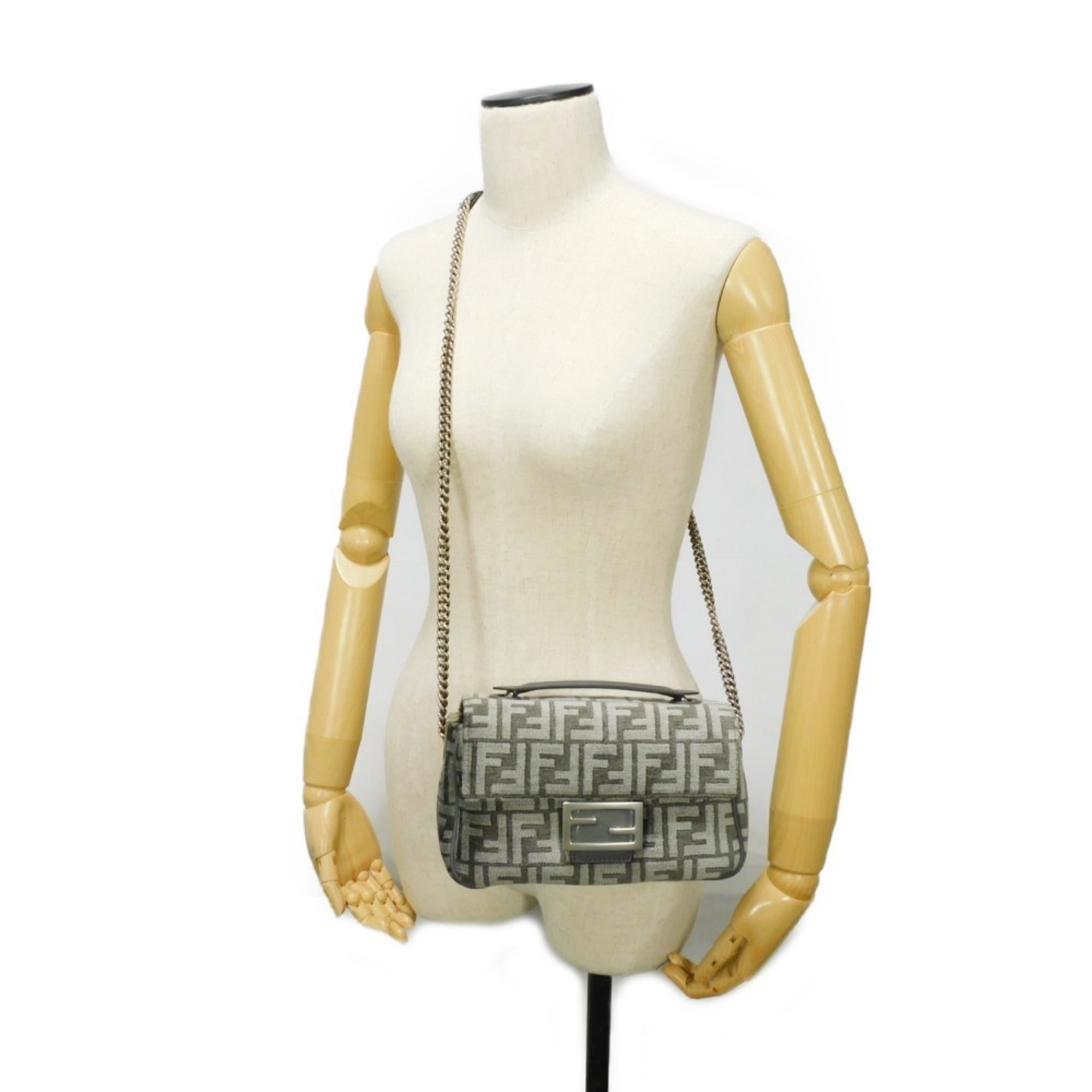 FENDI Shoulder Bag Bucket Chain Midi Tapestry Medium Pochette FF Logo Gray 8BR793 ALG7 F1HZO Women's
