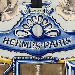 HERMES Hermes Carre 90 CHEVAIIX DE TRAIT Muffler/Scarf Blue Silk Ladies Fashion Accessories USED