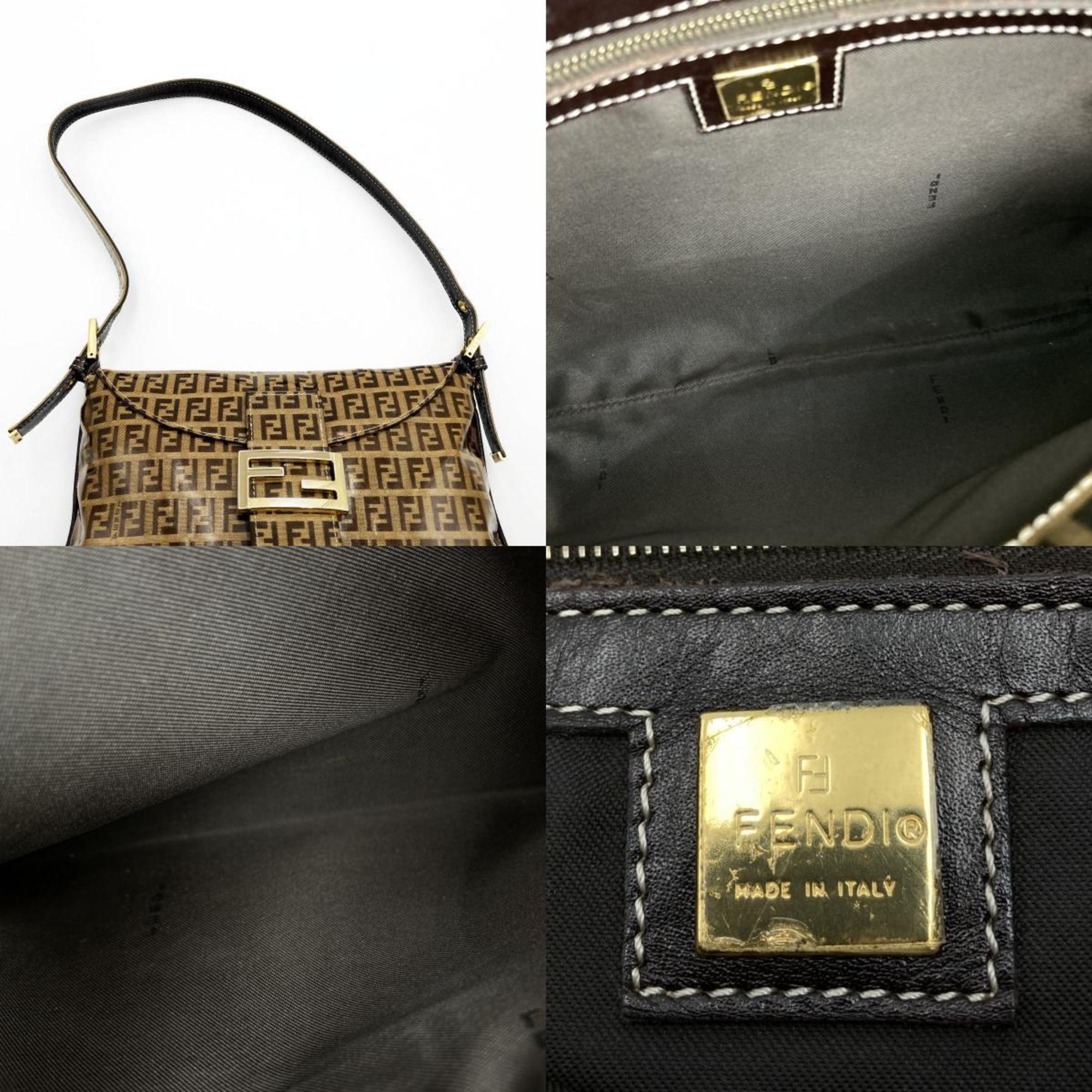FENDI Shoulder Bag One Mamma Bucket Zucchino Pattern FF Metal Fittings Enamel Beige Ladies
