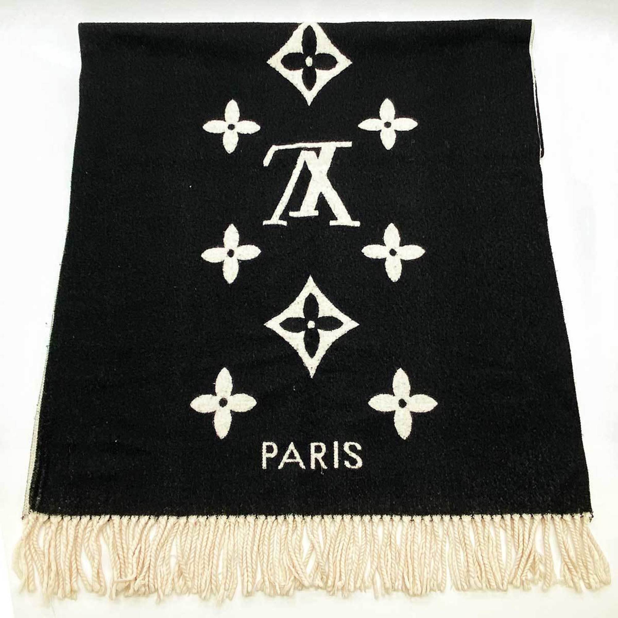 LOUIS VUITTON Muffler Escharpe Reykjavik Stole Monogram Black Cashmere Ladies Men's Fashion M71040 USED