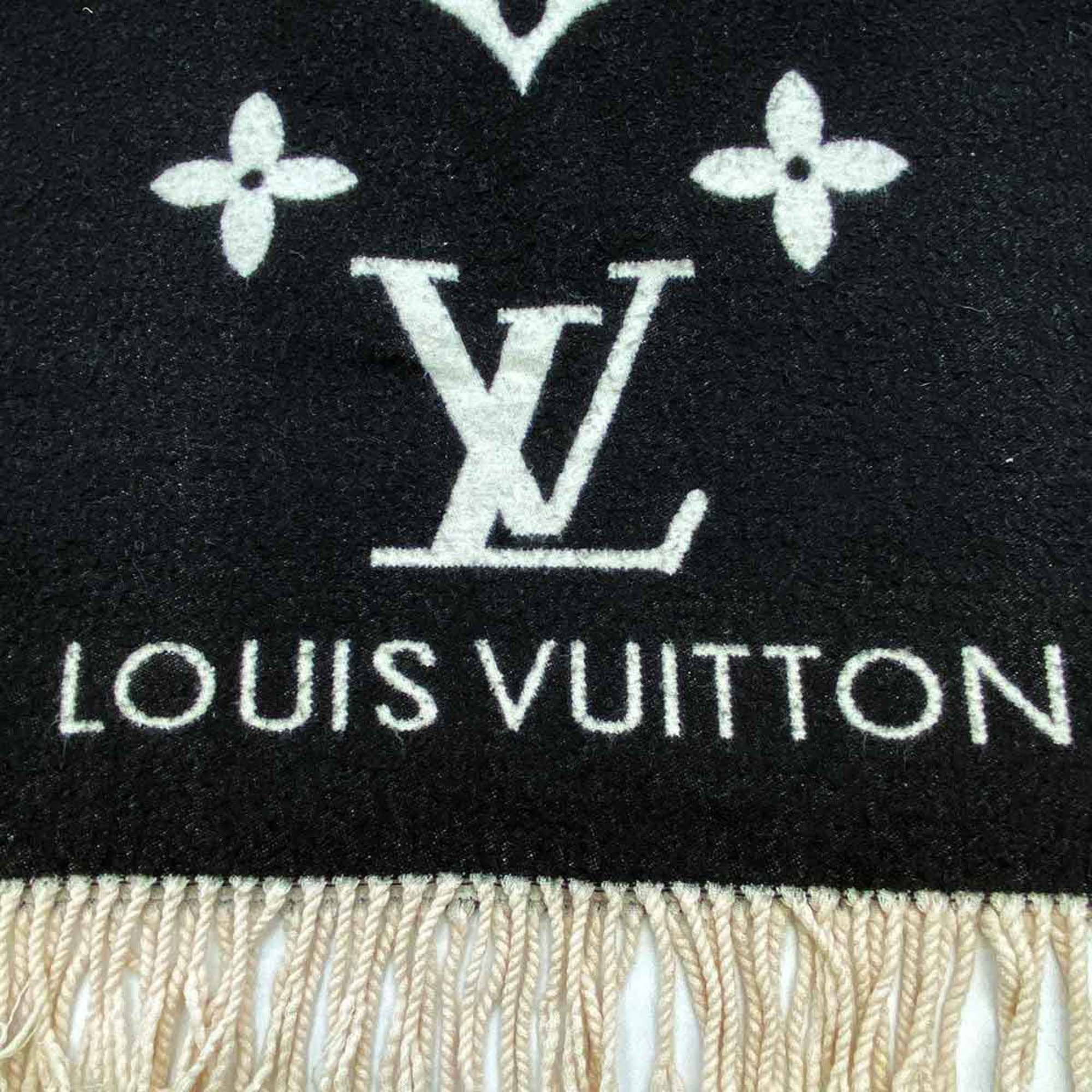 LOUIS VUITTON Muffler Escharpe Reykjavik Stole Monogram Black Cashmere Ladies Men's Fashion M71040 USED