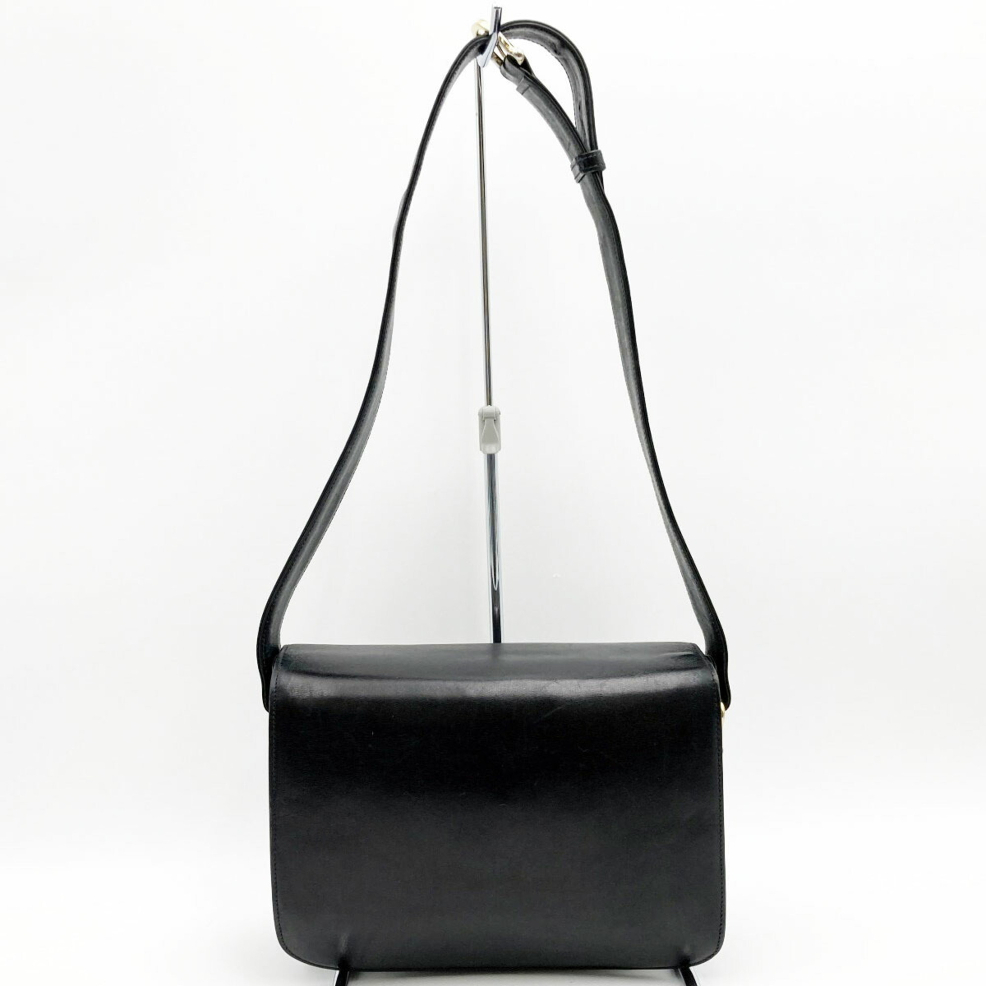 CELINE Carriage hardware shoulder bag black gold leather ladies fashion vintage USED