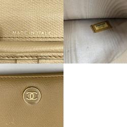 CHANEL Chanel Long Wallet Coco Button Mark Beige Leather Ladies Men's Women's Fashion Accessories USED
