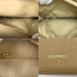 CHANEL Chanel Long Wallet Coco Button Mark Beige Leather Ladies Men's Women's Fashion Accessories USED