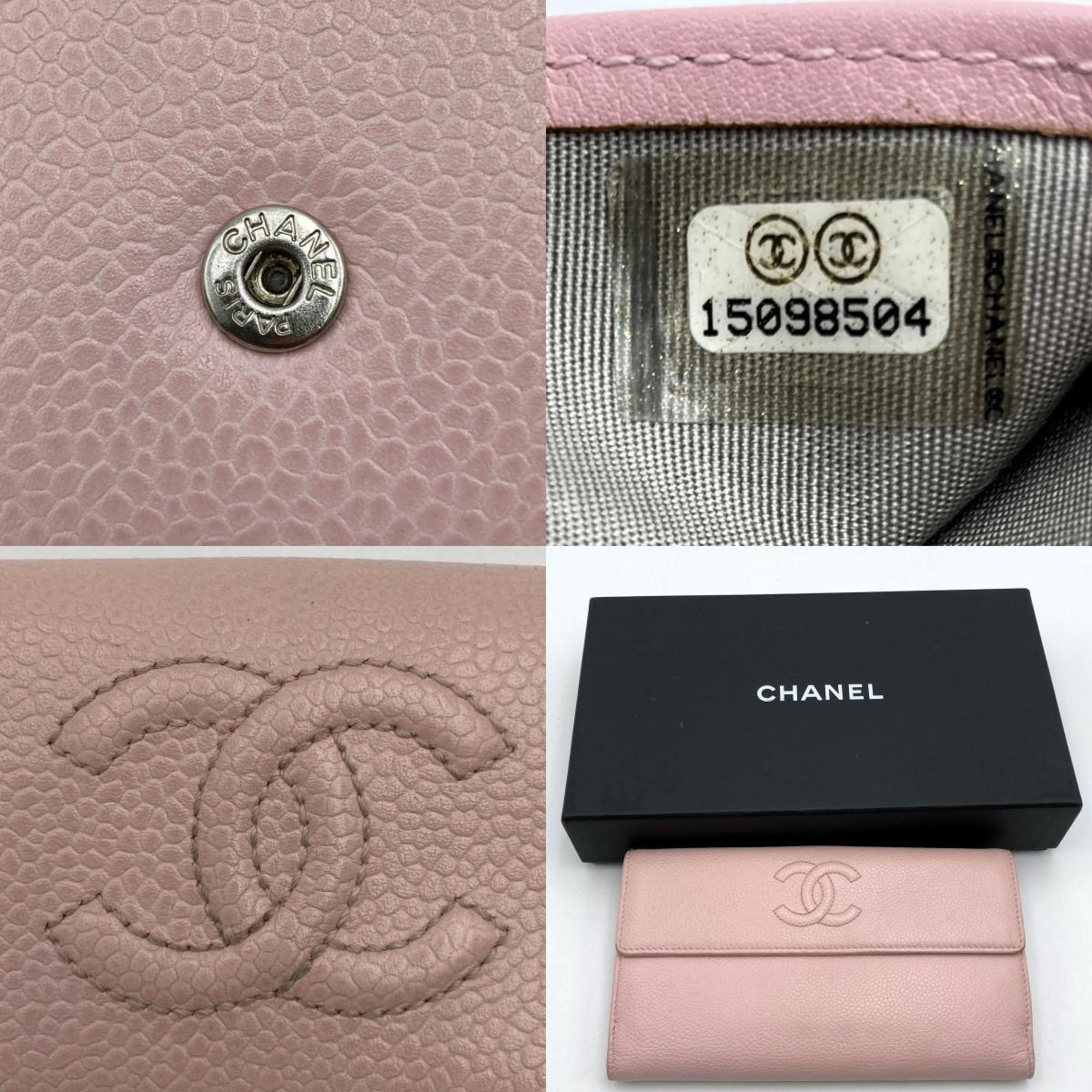 CHANEL Cocomark Long Wallet Pink Caviar Skin Ladies Fashion Accessories Brand USED