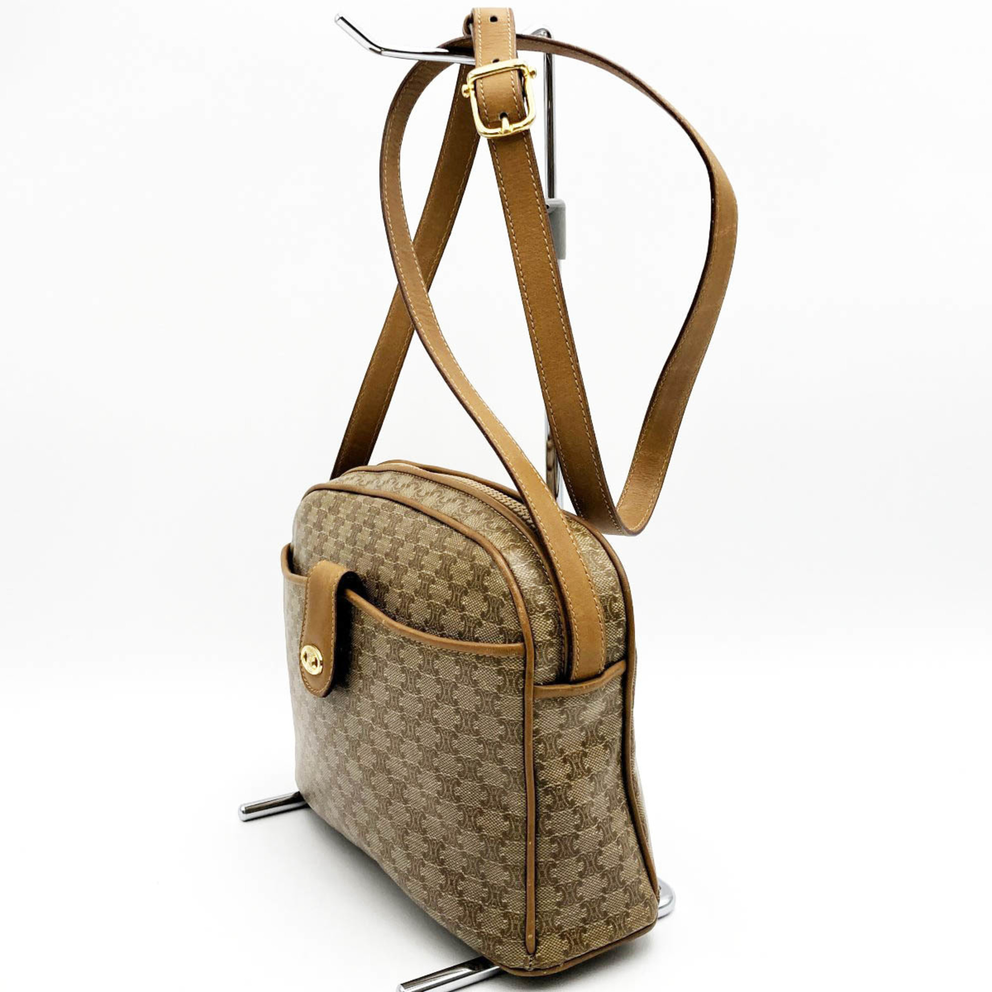 CELINE Macadam Triomphe Shoulder Bag Crossbody Pochette Brown PVC Ladies Fashion M05 USED