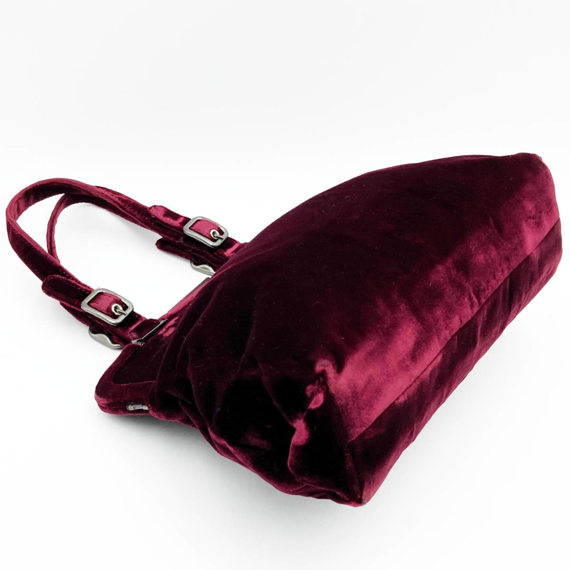 PRADA Prada Handbag Clasp Velor Bordeaux Wine Red Ladies