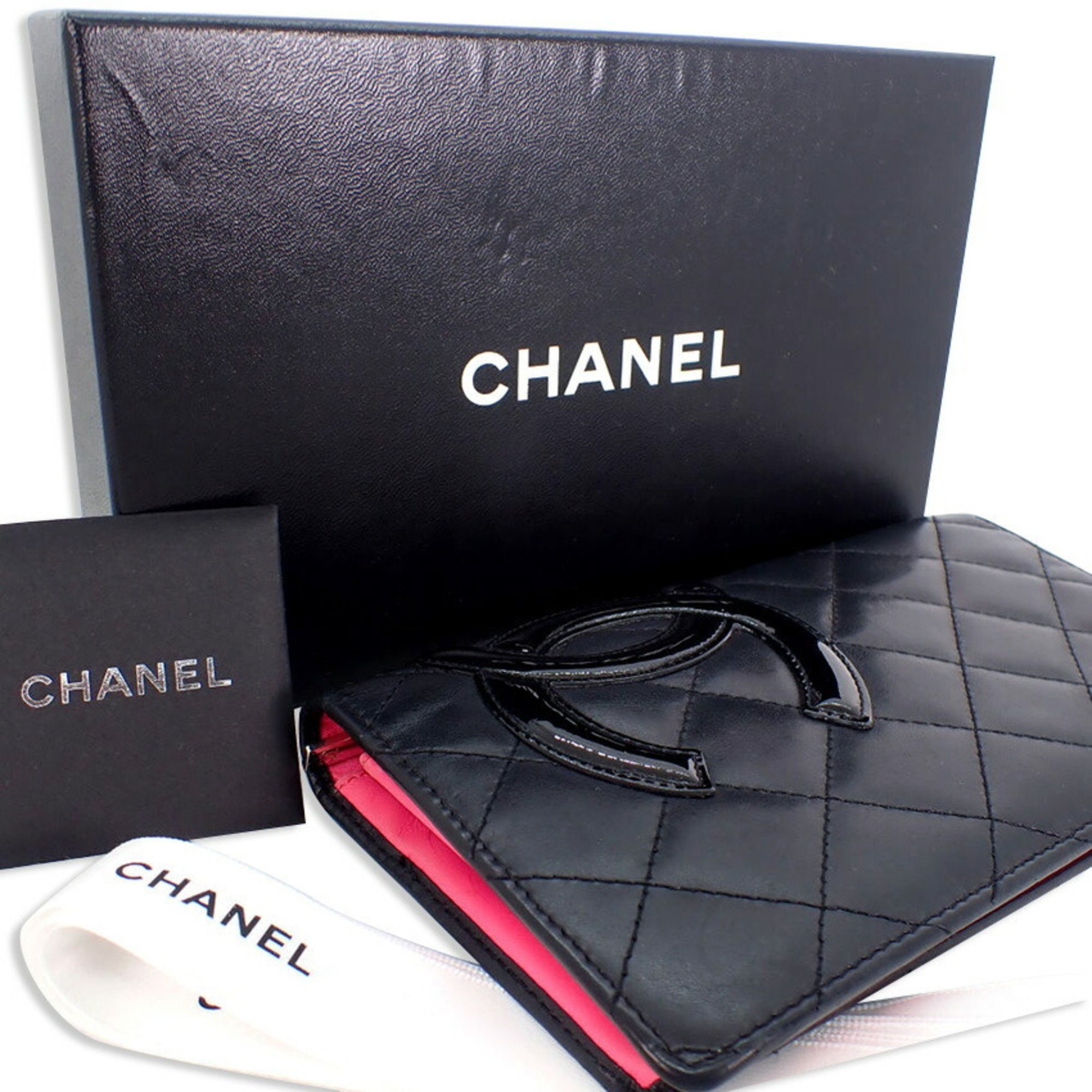 CHANEL Cambon Line Black x Pink Long Wallet