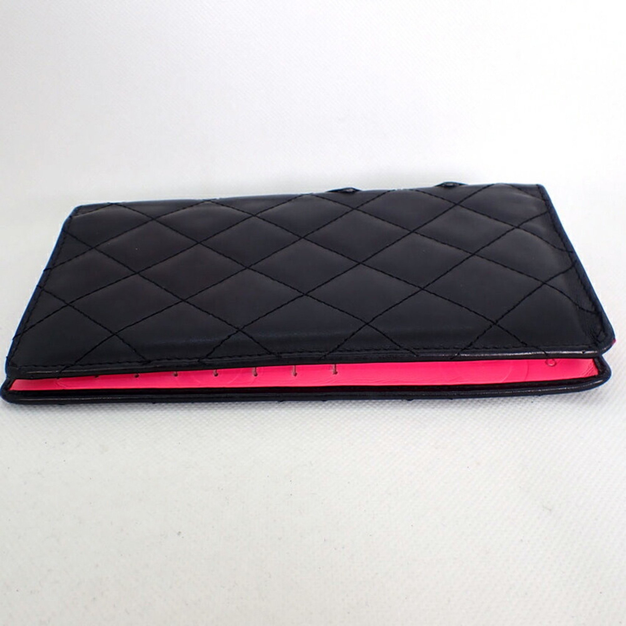 CHANEL Cambon Line Black x Pink Long Wallet