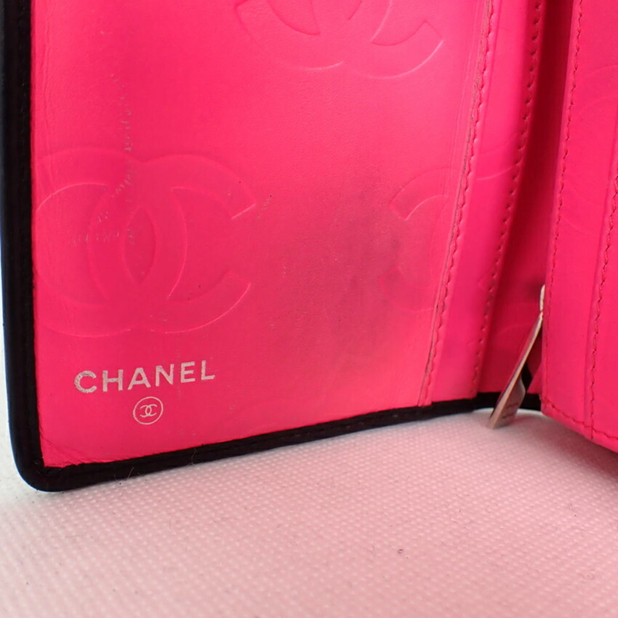 CHANEL Cambon Line Black x Pink Long Wallet