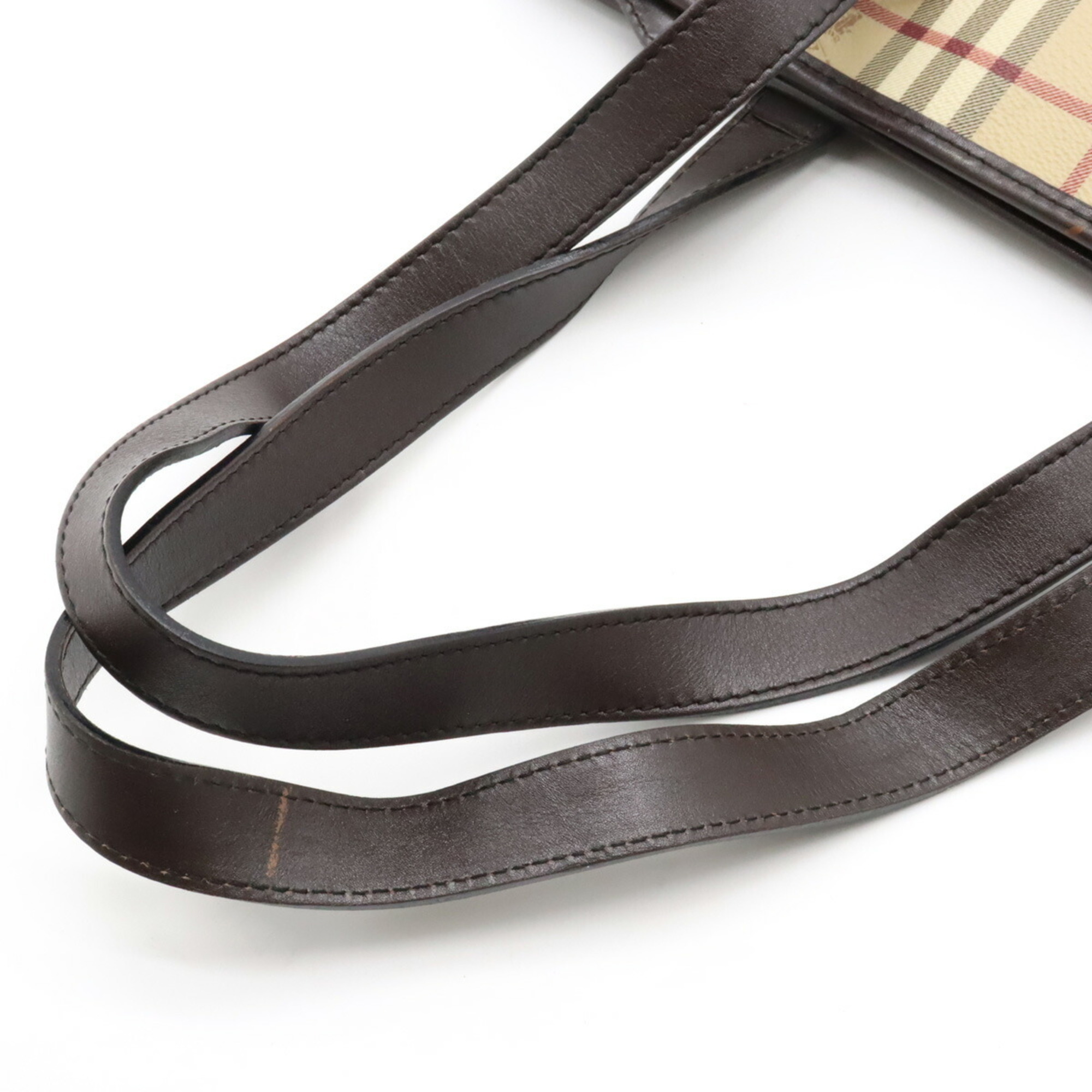 BURBERRY Nova Check Plaid Tote Bag Shoulder PVC Leather Beige Dark Brown
