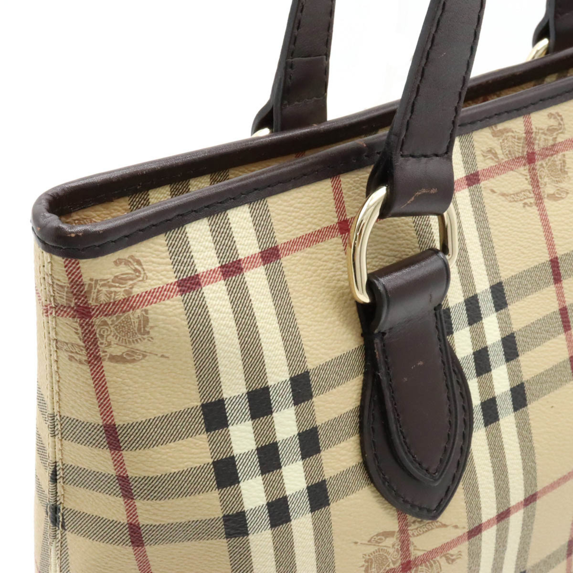 BURBERRY Nova Check Plaid Tote Bag Shoulder PVC Leather Beige Dark Brown