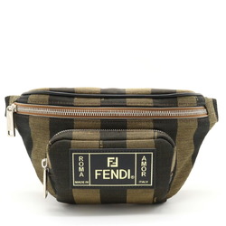 FENDI Pecan Striped Body Bag Waist Pouch Canvas Khaki Brown Black 7V46