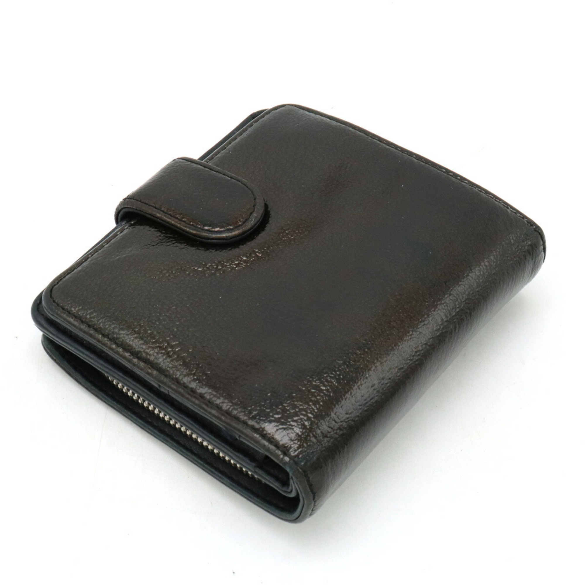 CHANEL Coco Mark Bifold Wallet U-shaped Coated Leather Dark Khaki