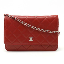 CHANEL Chanel Matelasse Chain Wallet Shoulder Bag Pochette Leather Red A33814