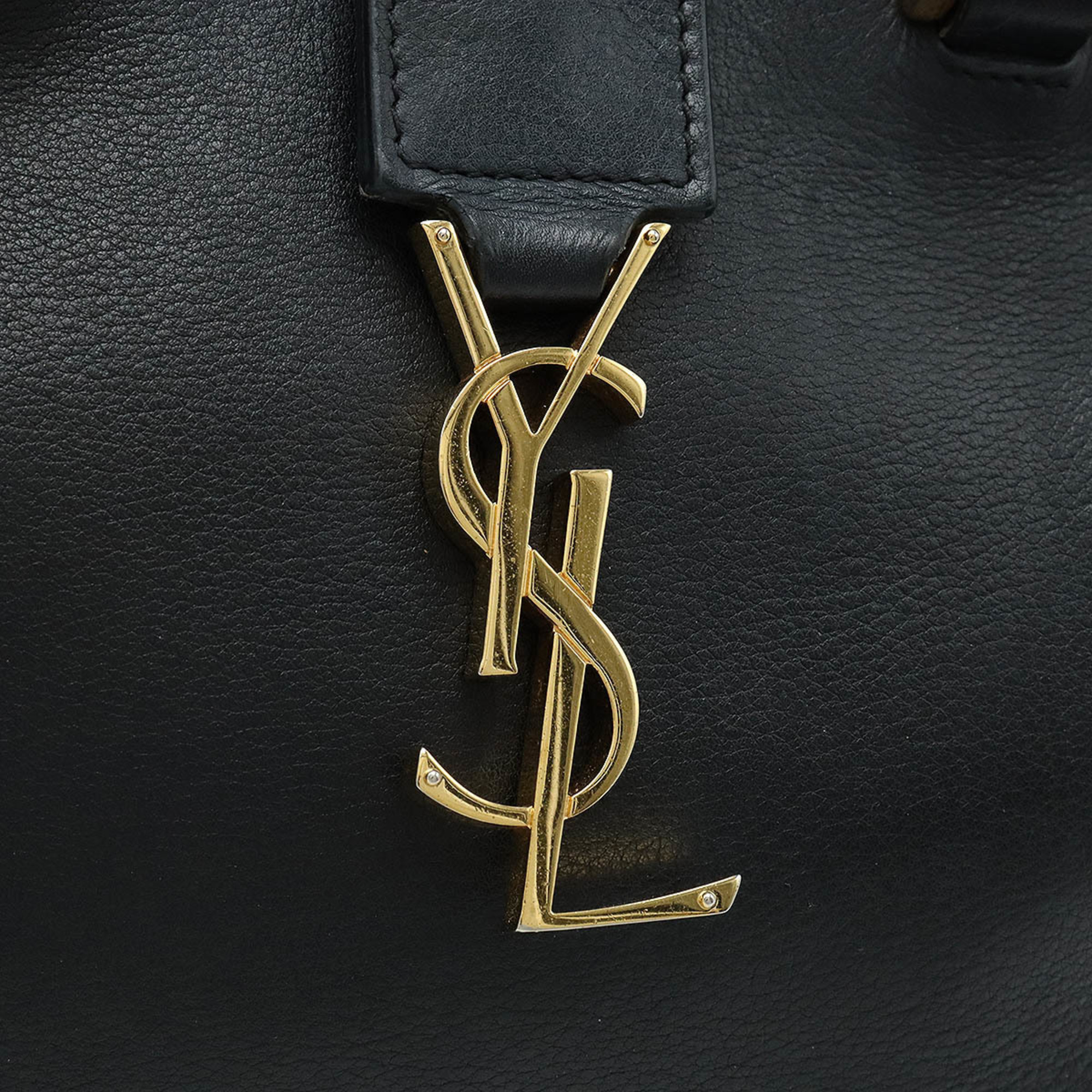 Yves Saint Laurent SAINT LAURENT PARIS Saint Laurent Paris YSL Monogram Baby Cabas Handbag Shoulder Bag Leather Navy Black 424868