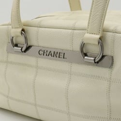 CHANEL Chocolate Bar Shoulder Bag Boston Leather Soft Caviar Skin White A26135