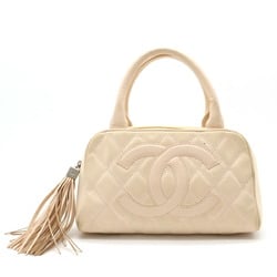 CHANEL Cocomark Matelasse Handbag Boston Bag Tassel Canvas Leather Baby Pink