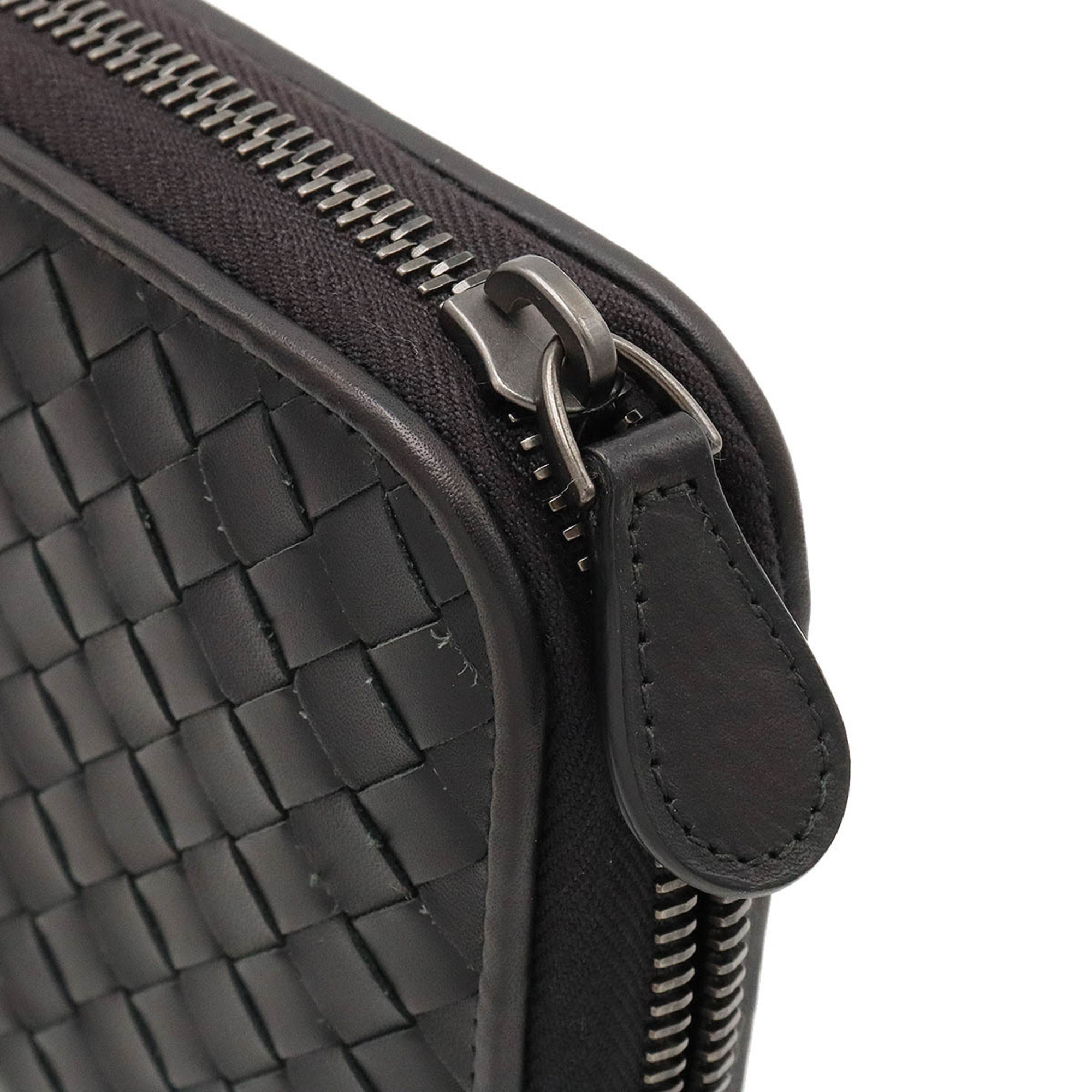 BOTTEGA VENETA Bottega Veneta Intrecciato Round Long Wallet Calf Leather Black 114076